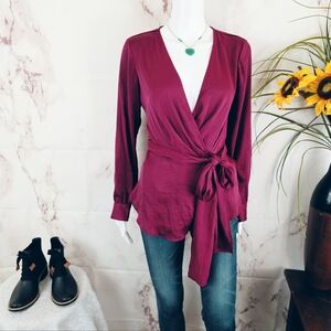 Moulinette Soeurs Anthropologie Silky Wrap Top Surplice V Burgandy Date Night